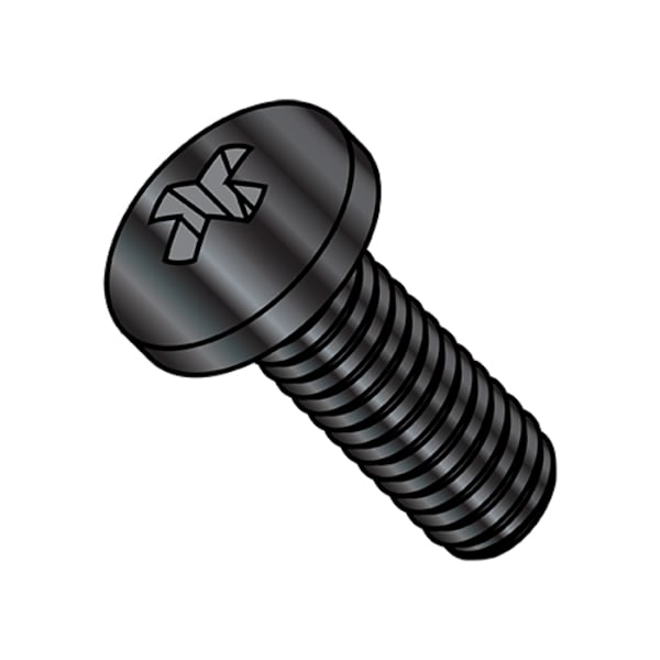 #10-24 x 1 in Phillips Pan Machine Screw, Black Oxide Steel, 1000 PK