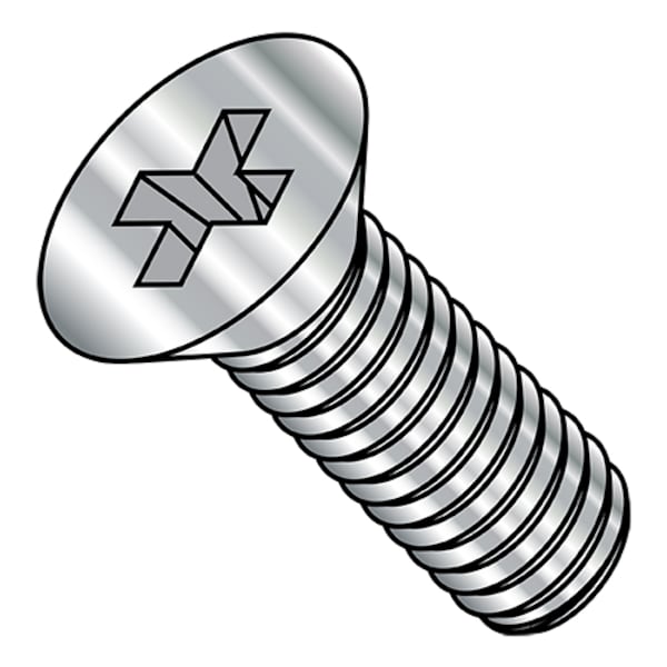 #10-24 x 5/16 in Phillips Flat Machine Screw, Plain Stainless Steel, 2000 PK
