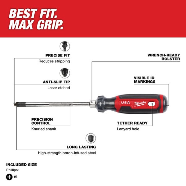 6 in. #3 Phillips Cushion Grip Screwdriver (Made in USA)