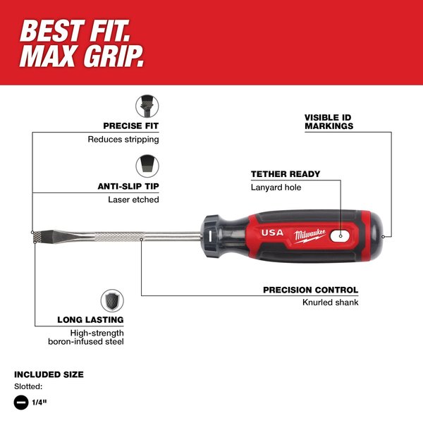 1/4 in. x 4 in. Slotted Cushion Grip Screwdriver (Made in USA)