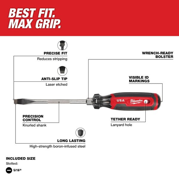 5/16 in. x 6 in. Slotted Cushion Grip Screwdriver (Made in USA)