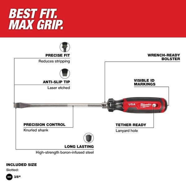 3/8 in. x 8 in. Slotted Cushion Grip Screwdriver (Made in USA)