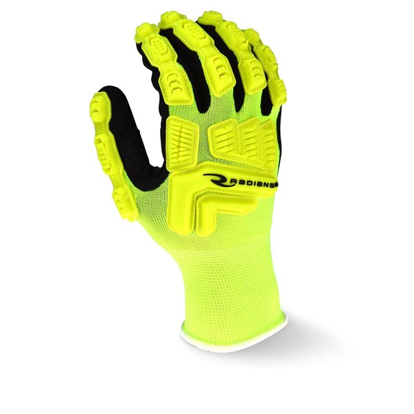 Nitrile Hi-Vis Impact Coated Gloves, Palm Coverage, Black/Yellow, XL, PR