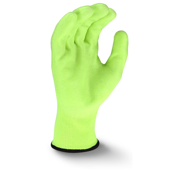 Polyurethane Hi-Vis Coated Gloves, Palm Coverage, Yellow, L, PR