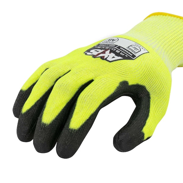 Hi-Vis Cut Resistant Coated Gloves, A7 Cut Level, Polyurethane, 2XL, 1 PR
