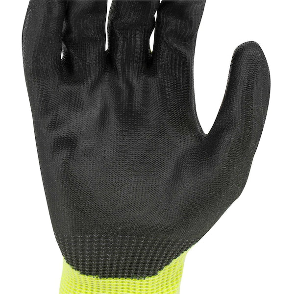 Hi-Vis Cut Resistant Coated Gloves, A7 Cut Level, Polyurethane, 2XL, 1 PR