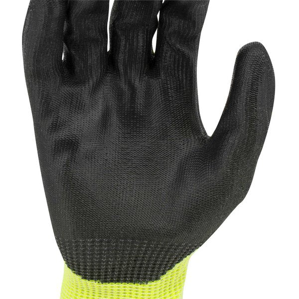 Hi-Vis Cut Resistant Coated Gloves, A7 Cut Level, Polyurethane, L, 1 PR