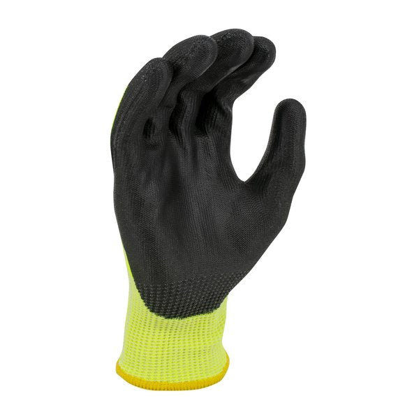 Hi-Vis Cut Resistant Coated Gloves, A7 Cut Level, Polyurethane, S, 1 PR