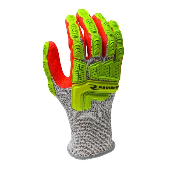 Hi-Vis Cut Resistant Impact Coated Gloves, A5 Cut Level, Foam Nitrile, L, 1 PR