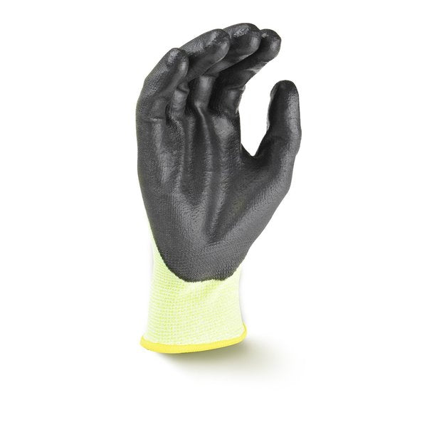 Hi-Vis Cut Resistant Coated Gloves, A3 Cut Level, Polyurethane, M, 1 PR