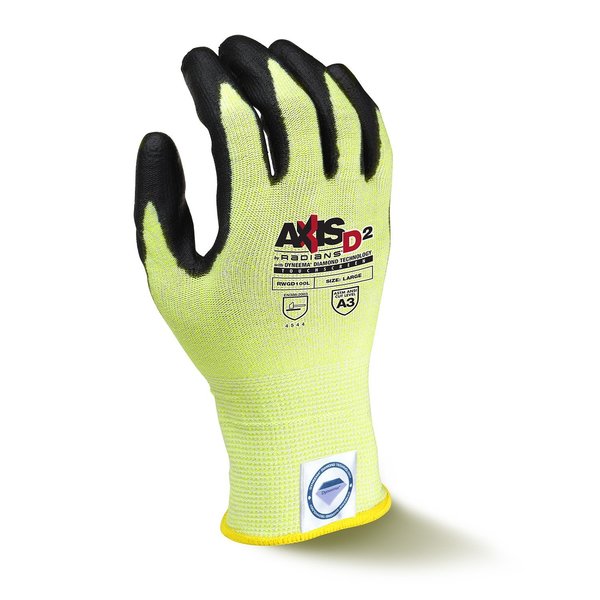 Hi-Vis Cut Resistant Coated Gloves, A3 Cut Level, Polyurethane, M, 1 PR