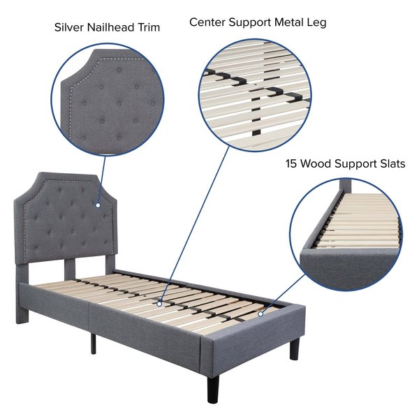 Brighton Twin Platform Bed, Light Gray