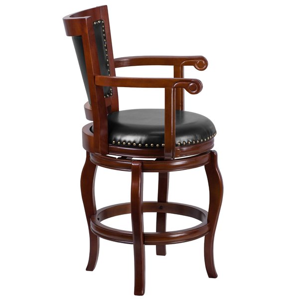 Stool, Cherry Wood w/Blk Leather Seat, 26
