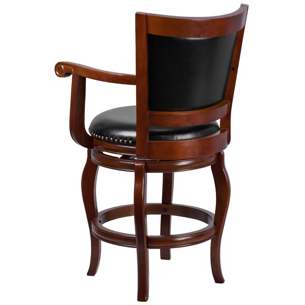Stool, Cherry Wood w/Blk Leather Seat, 26