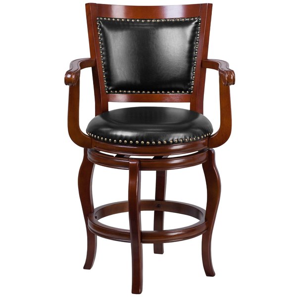 Stool, Cherry Wood w/Blk Leather Seat, 26