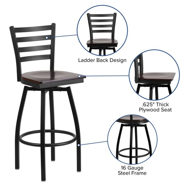 Restaurant Stool, Ladder Back, Wal Seat