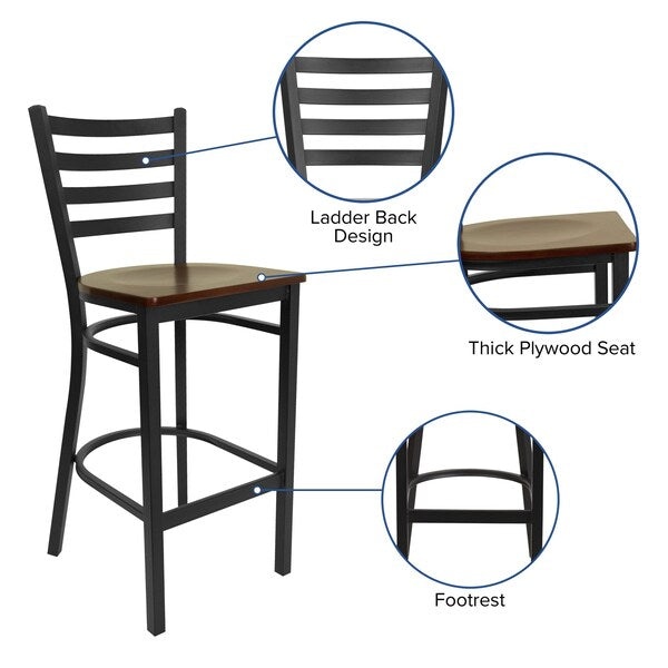 Restaurant Stool, Ladder Back, Mah Seat, Seat Height Range: 29