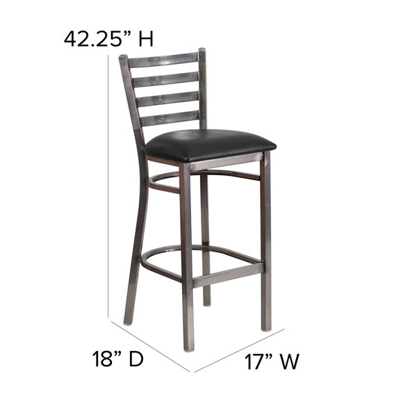 Barstool, Ladder Back, Clr w/Blk Vnyl Sea