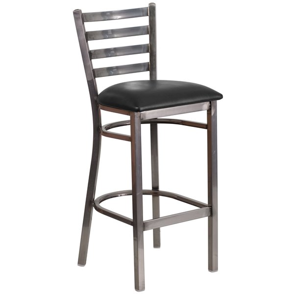 Barstool, Ladder Back, Clr w/Blk Vnyl Sea