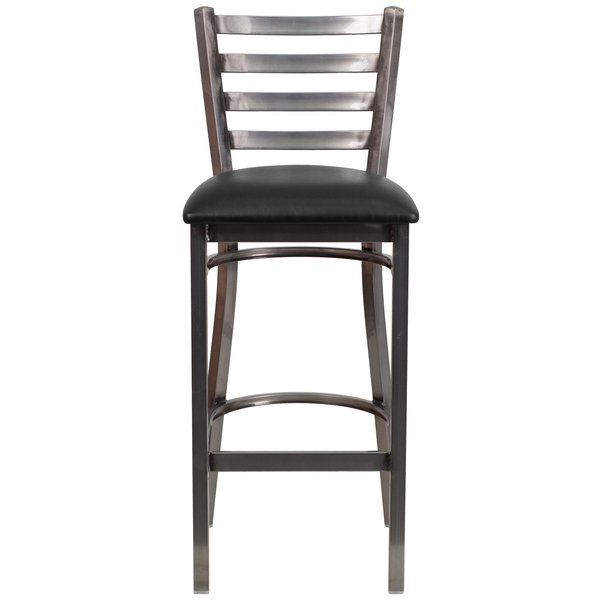 Barstool, Ladder Back, Clr w/Blk Vnyl Sea