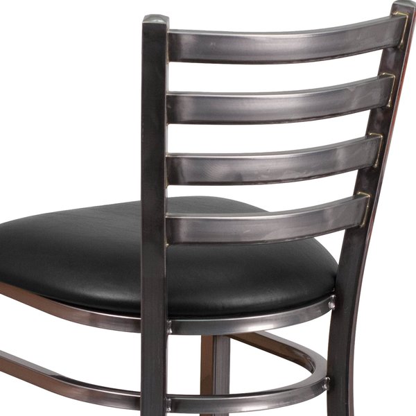 Barstool, Ladder Back, Clr w/Blk Vnyl Sea