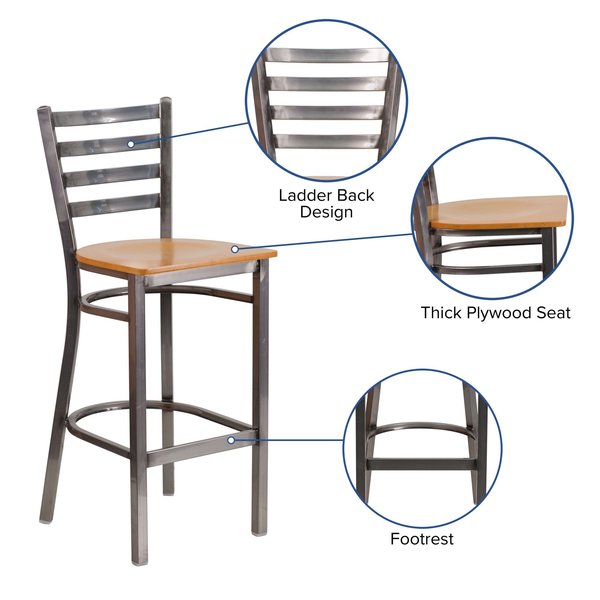 Barstool, Ladder Back, Clr w/Natural Seat