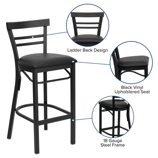 Restaurant Stool, Ladder Back, Blk Seat