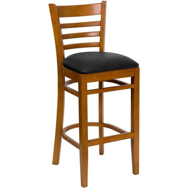 Stool, Ladder Back, Cherry Wood w/Blk Vny