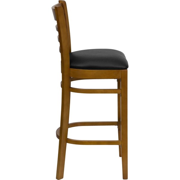 Stool, Ladder Back, Cherry Wood w/Blk Vny