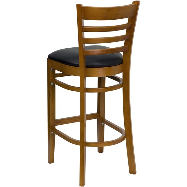 Stool, Ladder Back, Cherry Wood w/Blk Vny