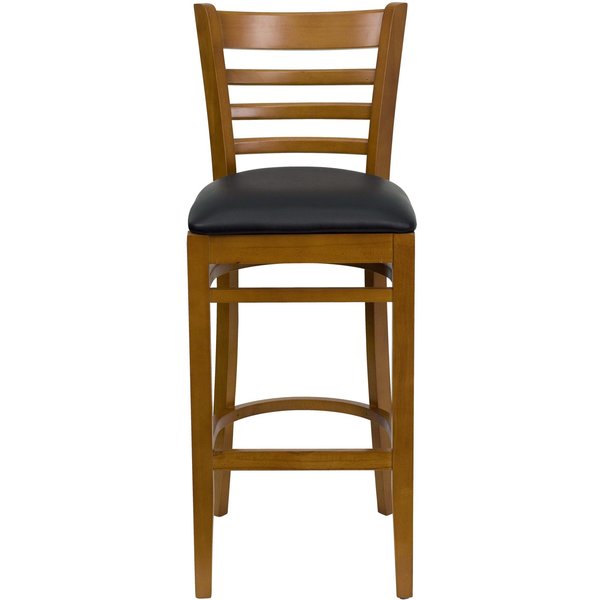 Stool, Ladder Back, Cherry Wood w/Blk Vny