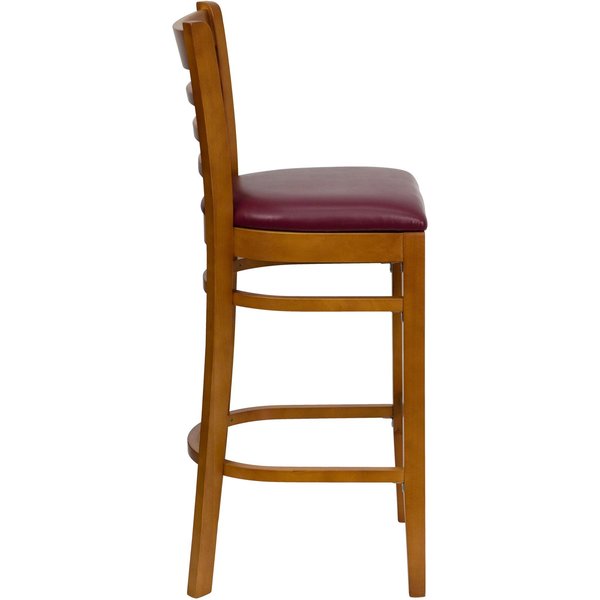 Stool, Ladder Back, Cherry Wd w/Burg Viny