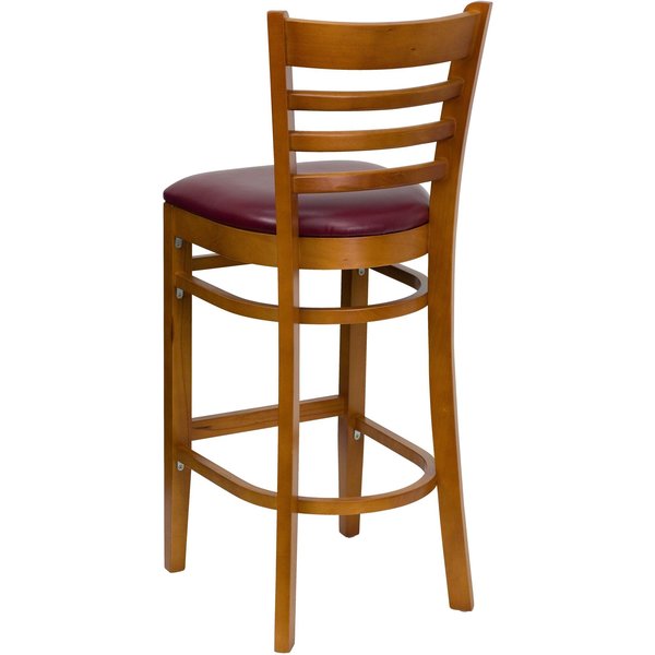 Stool, Ladder Back, Cherry Wd w/Burg Viny