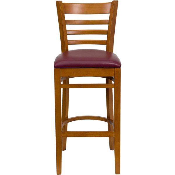 Stool, Ladder Back, Cherry Wd w/Burg Viny