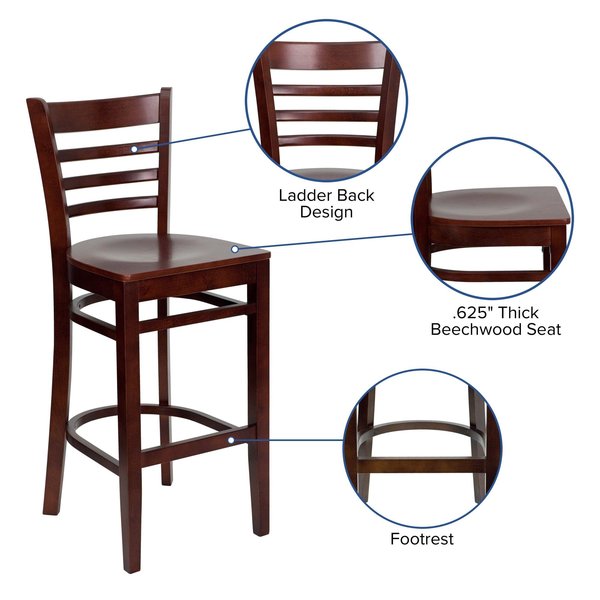 Barstool, Ladder Back, Mahogany Wood