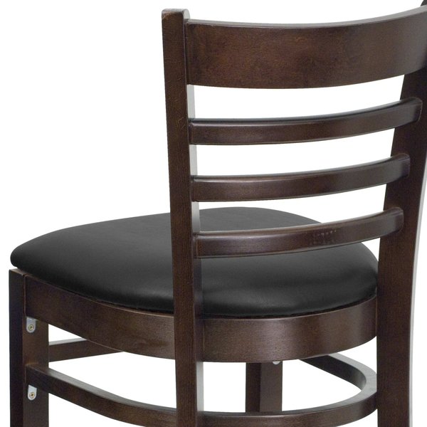 Wood Barstool, Walnut, Ladder Bck, Blk Vny, Seat Height Range: 31