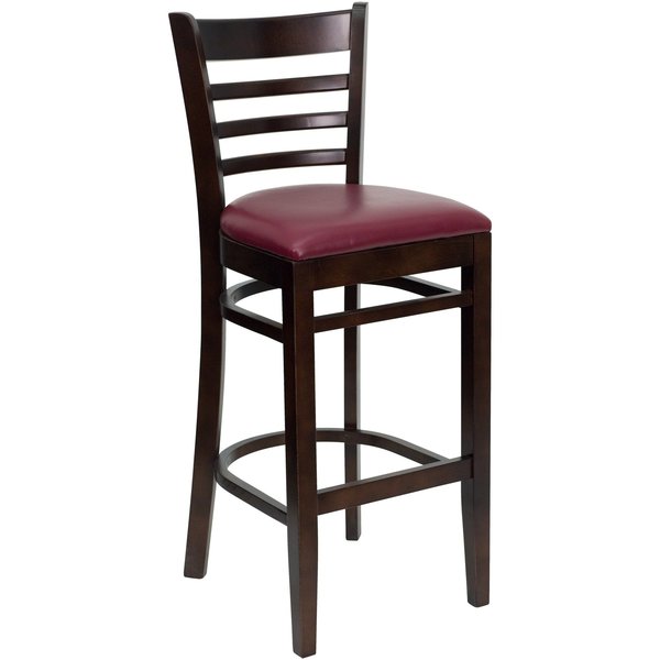 Wood Barstool, Walnt, Ladder Bck, Burg Vny