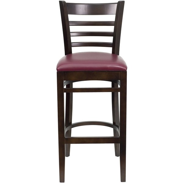 Wood Barstool, Walnt, Ladder Bck, Burg Vny