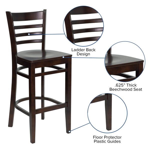 Wood Barstool, Walnut, Ladder Back