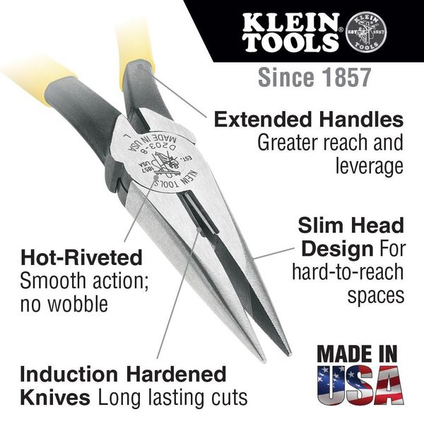 7 3/16 in D203 Long Nose Plier, Side Cutter Plastic Dipped Handle