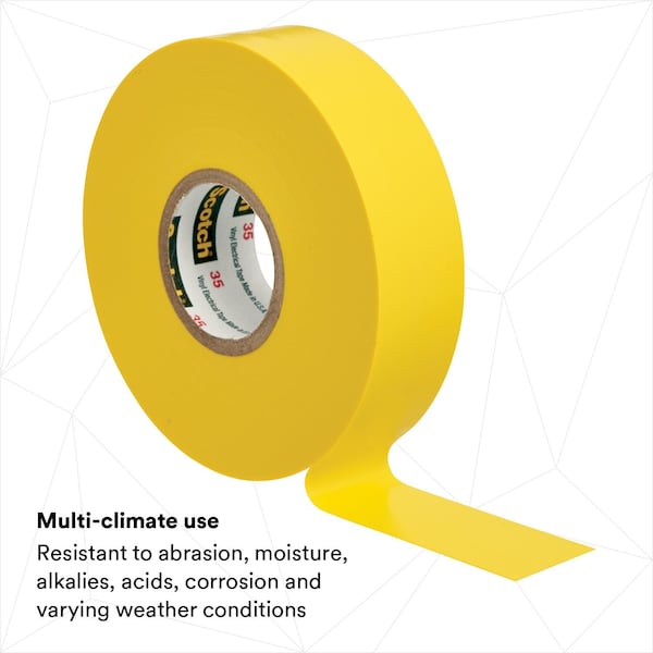 Vinyl Electrical Tape, 35, Scotch, 3/4 in W x 66 ft L, 7 mil thick, Yellow, 1 Pack