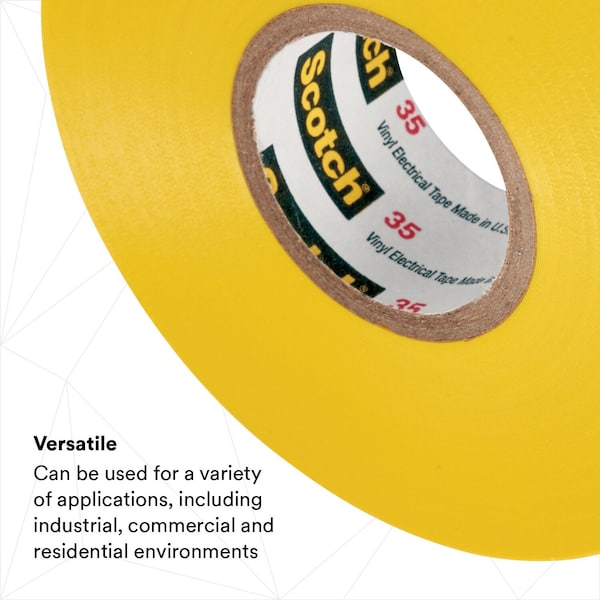 Vinyl Electrical Tape, 35, Scotch, 3/4 in W x 66 ft L, 7 mil thick, Yellow, 1 Pack