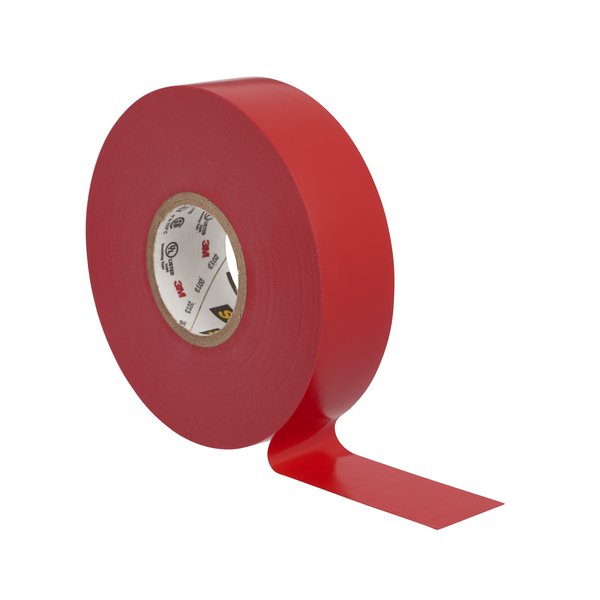 Vinyl Electrical Tape, 35, Scotch, 3/4 in W x 66 ft L, 7 mil thick, Red, 1 Pack