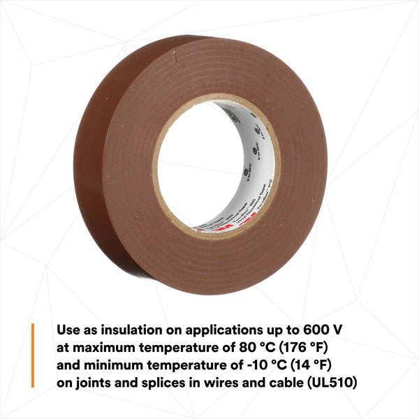 Elec Tape, 60 ft Lx3/4 in W, 6 mil, Brown