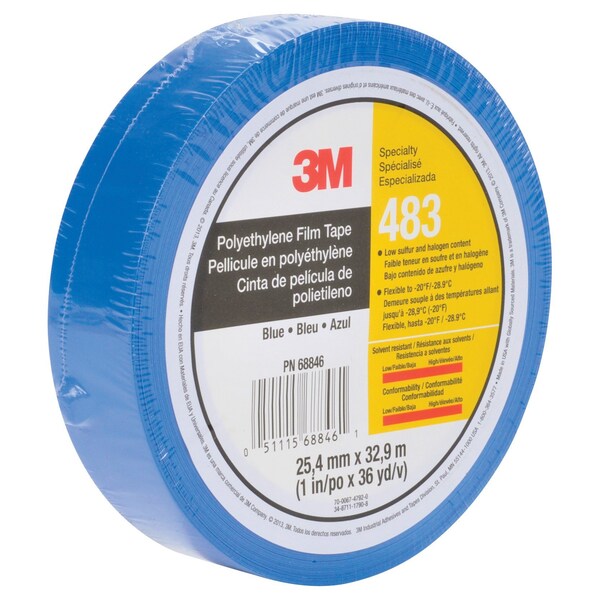 Film Tape, Polyethylene, Blue, 1 In x 36 Yd