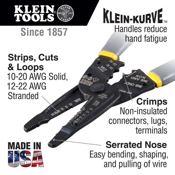 Klein-Kurve Long-Nose Wire Stripper, Wire Cutter, Crimping Tool
