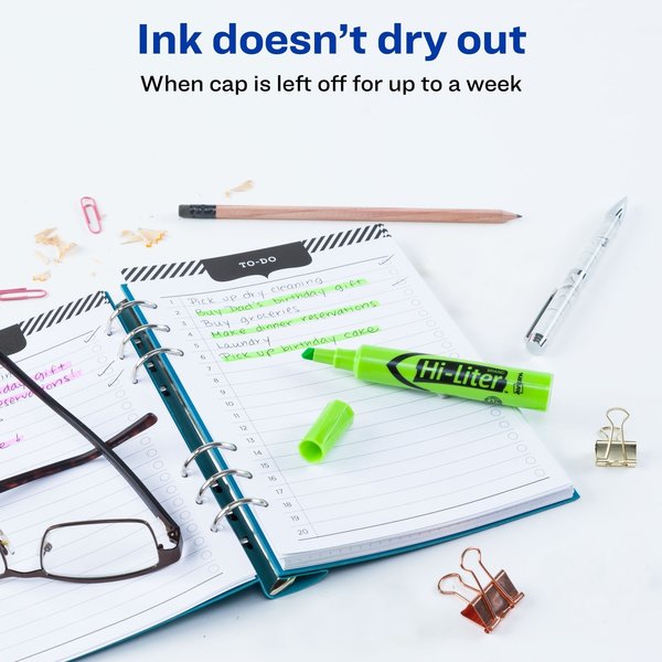 Highlighter, Chisel Tip, Fluorescent Green, Smear Safe, Nontoxic