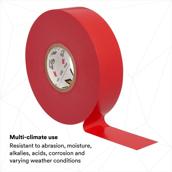Vinyl Electrical Tape, 35, Scotch, 3/4 in W x 66 ft L, 7 mil thick, Red, 1 Pack