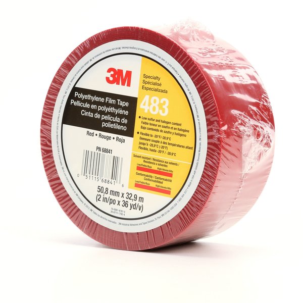Film Tape, Polyethylene, Red, 2 In x 36 Yd