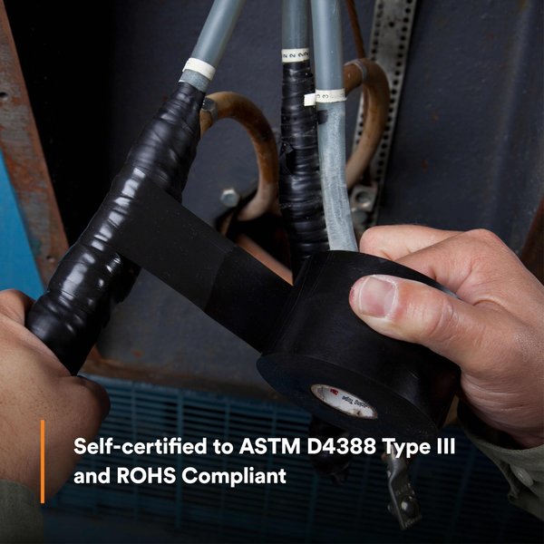 Rubber Electrical Tape, 130C, Scotch, 2 in W x 30 ft L, 30 mil thick, Black, 1 Pack